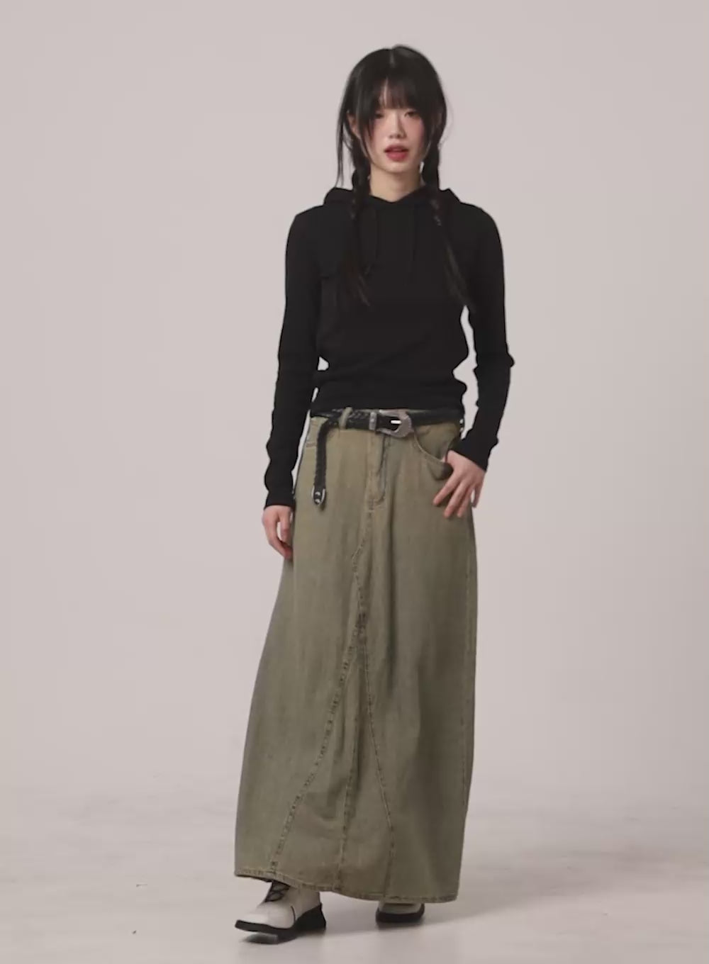 Vintage Washed Maxi Denim Skirt CY414