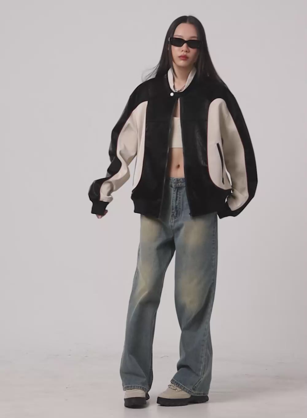 Washed Denim Wide Leg Jeans IA417