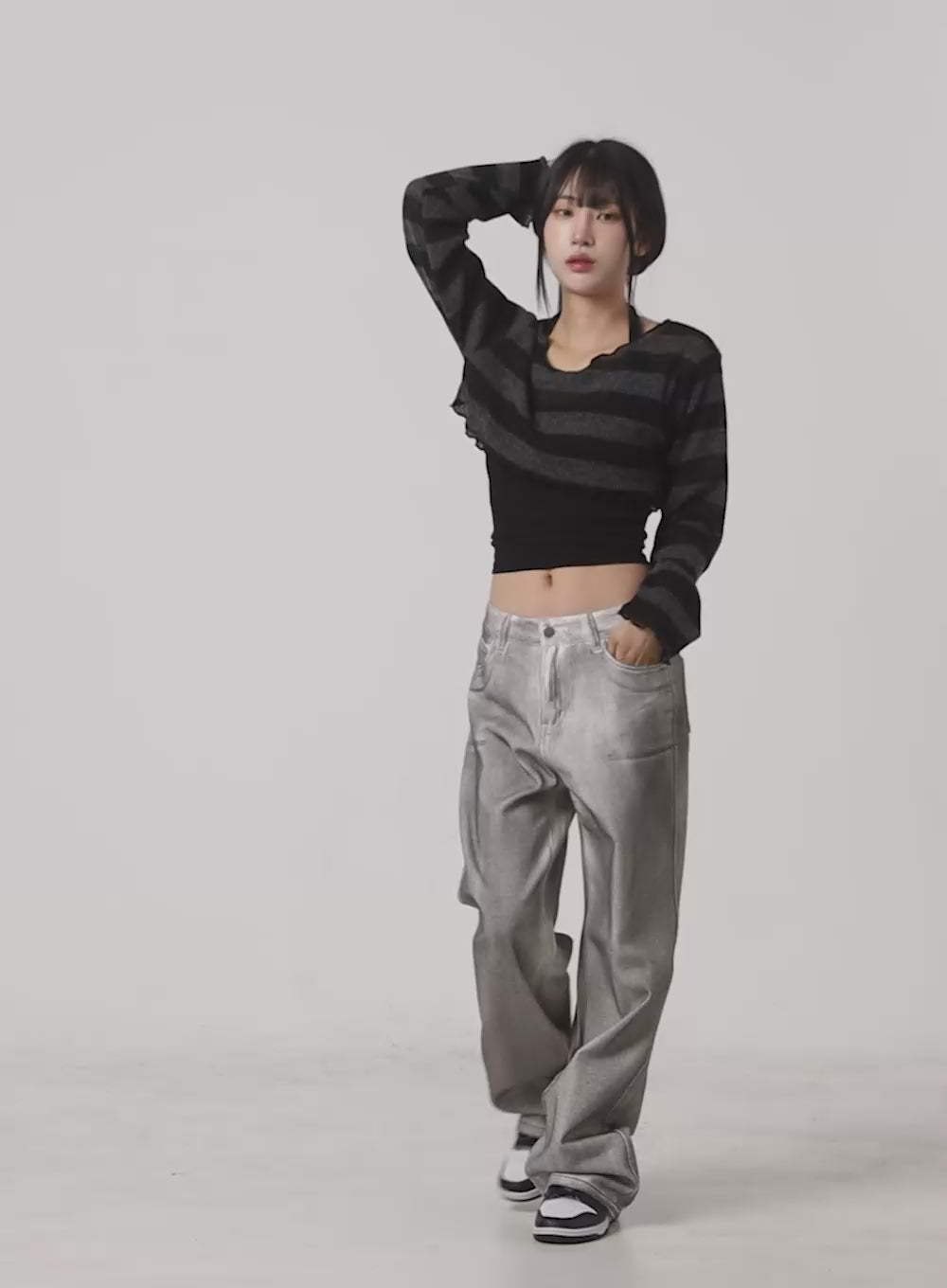 Sheer Striped Crop Sweater CL424