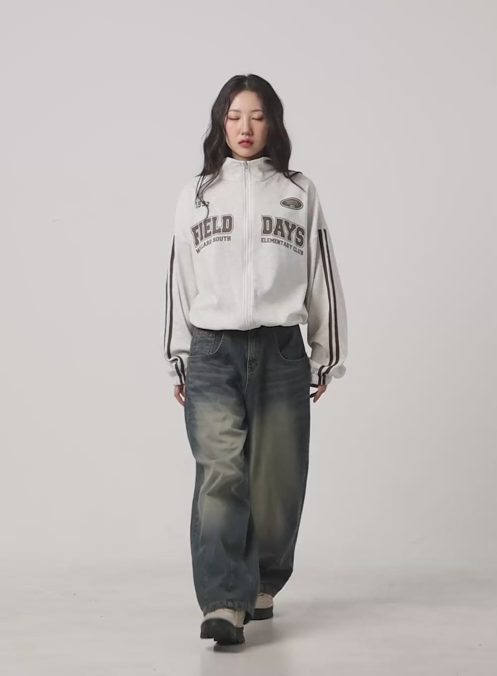 Cozy Lettering Zip-Up Sweatshirt CG423