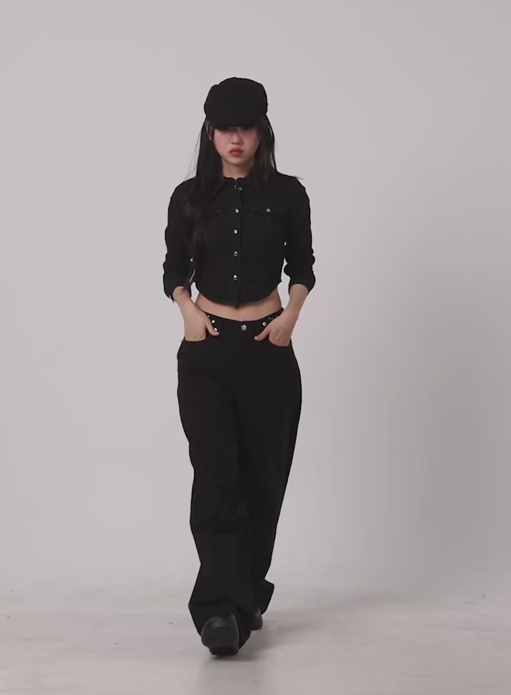 Stud Waist Wide Leg Pants CY403