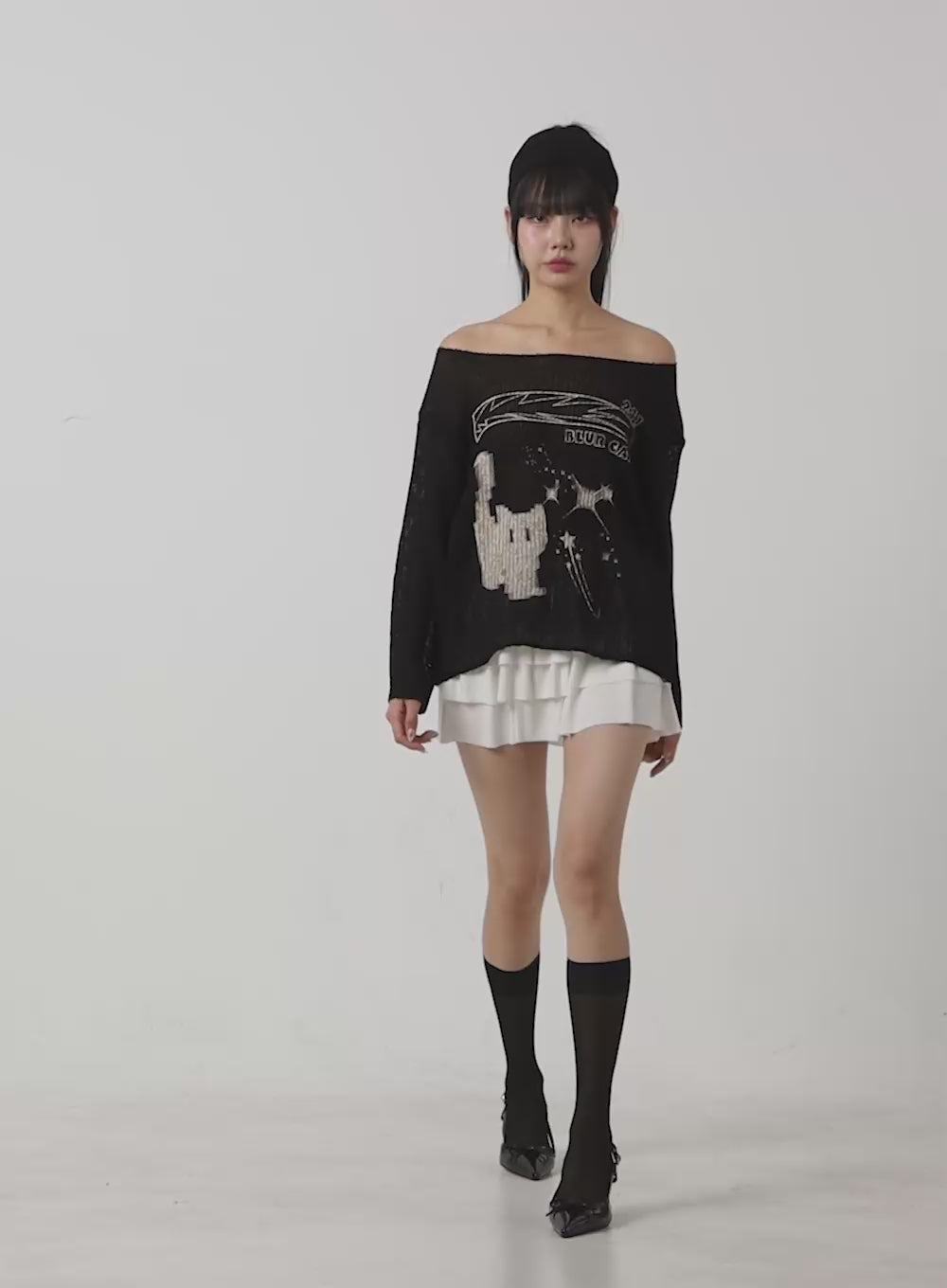 Printed Off-Shoulder Knit Top OS409