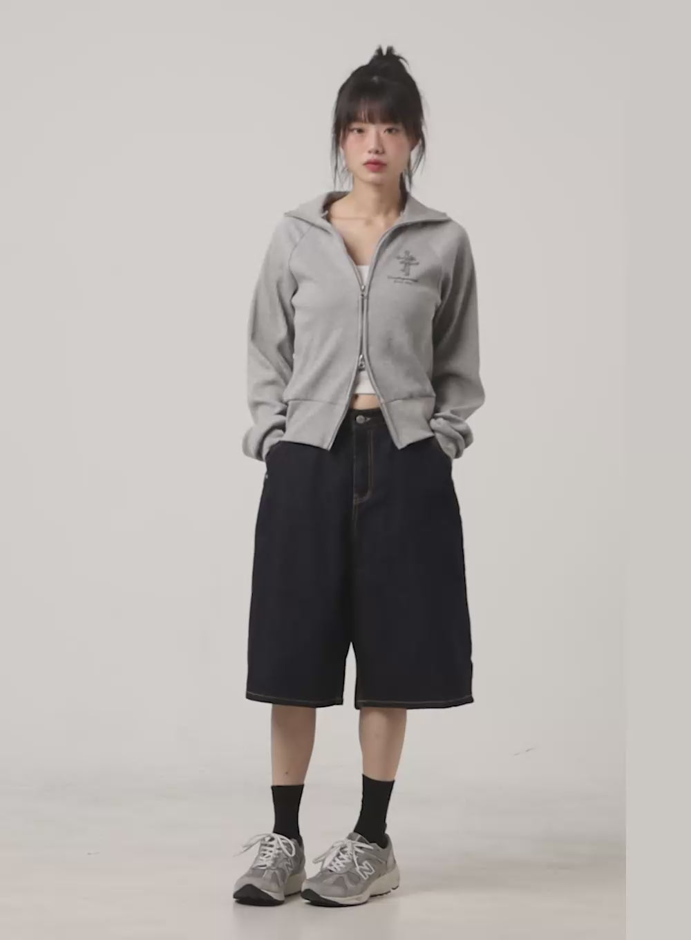 Cotton Two-Way Zip-Up Graphic Sweat Hoodie CG413