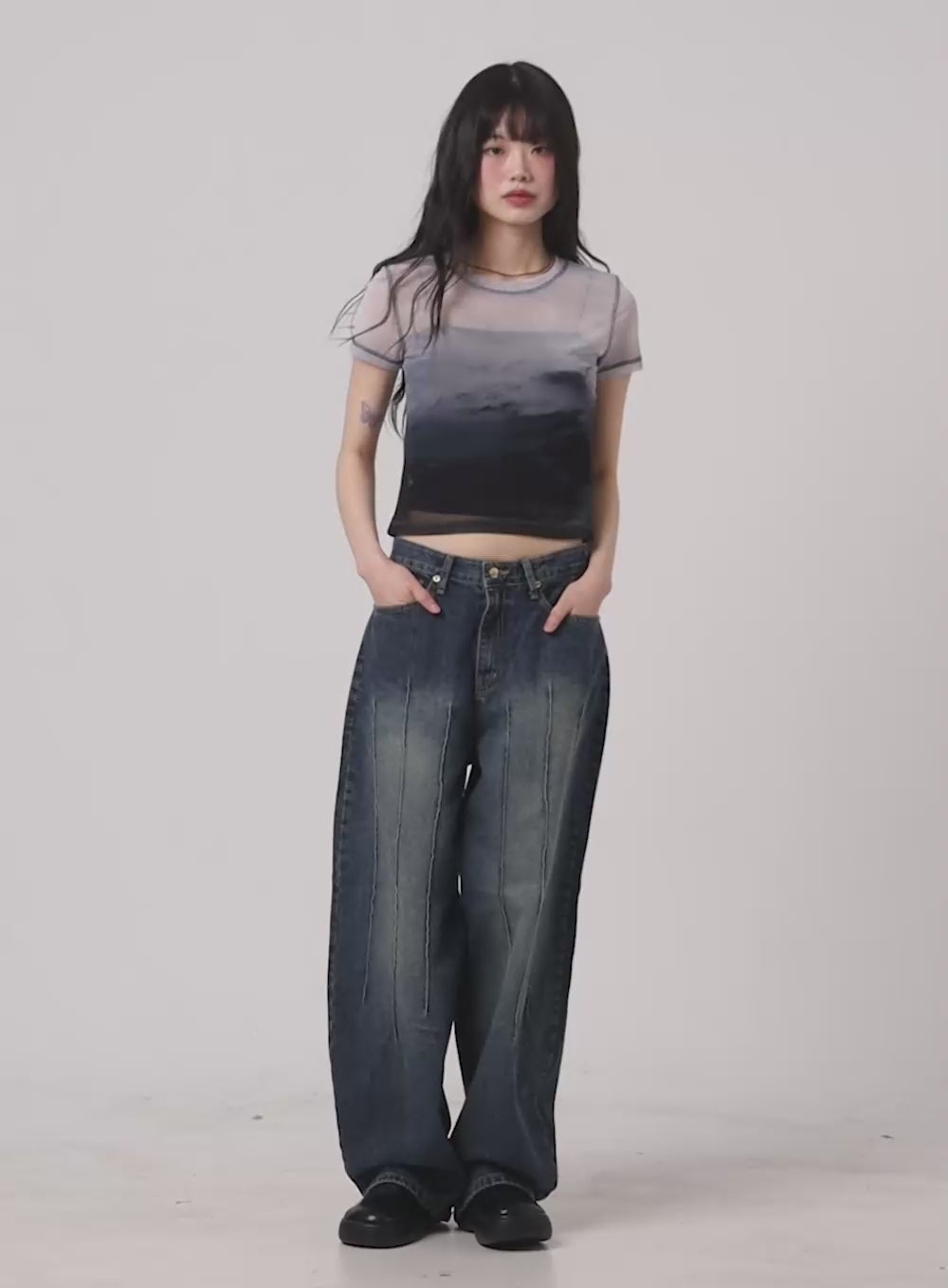 Stitched Detail Slim Fit Baggy Jeans CA412