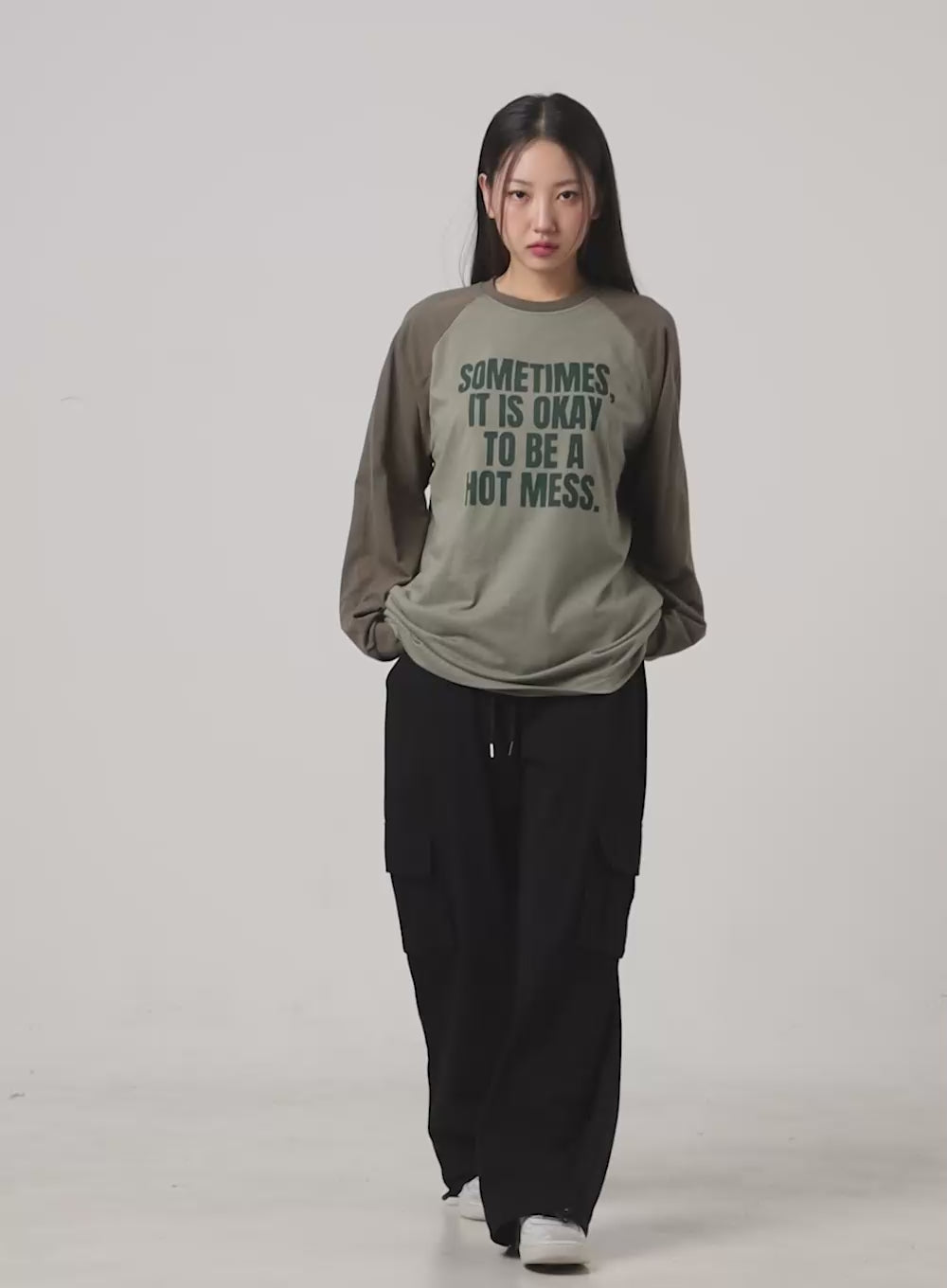 Cotton Lettering Raglan Long Sleeve Tee CS404