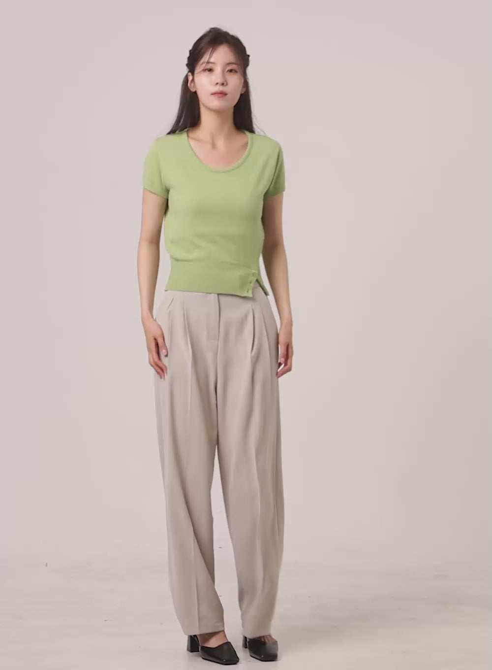 Unbalanced Buttoned Crop Knit Tee OY409