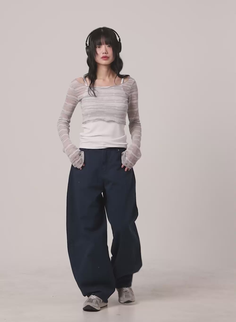 Sheer Stripe Off-Shoulder Top CU407