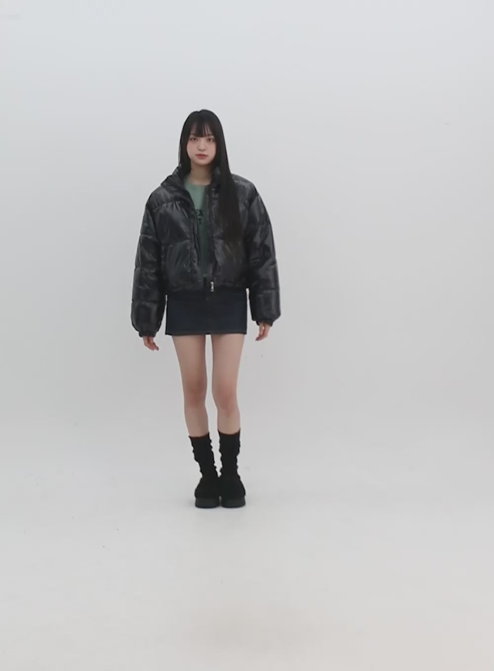 Metallic Crop Puffer Jacket ON310