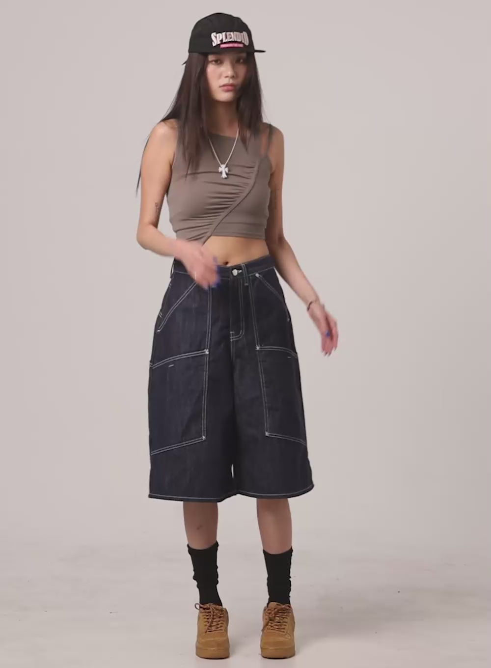 Shirred Crop Sleeveless Top CY424