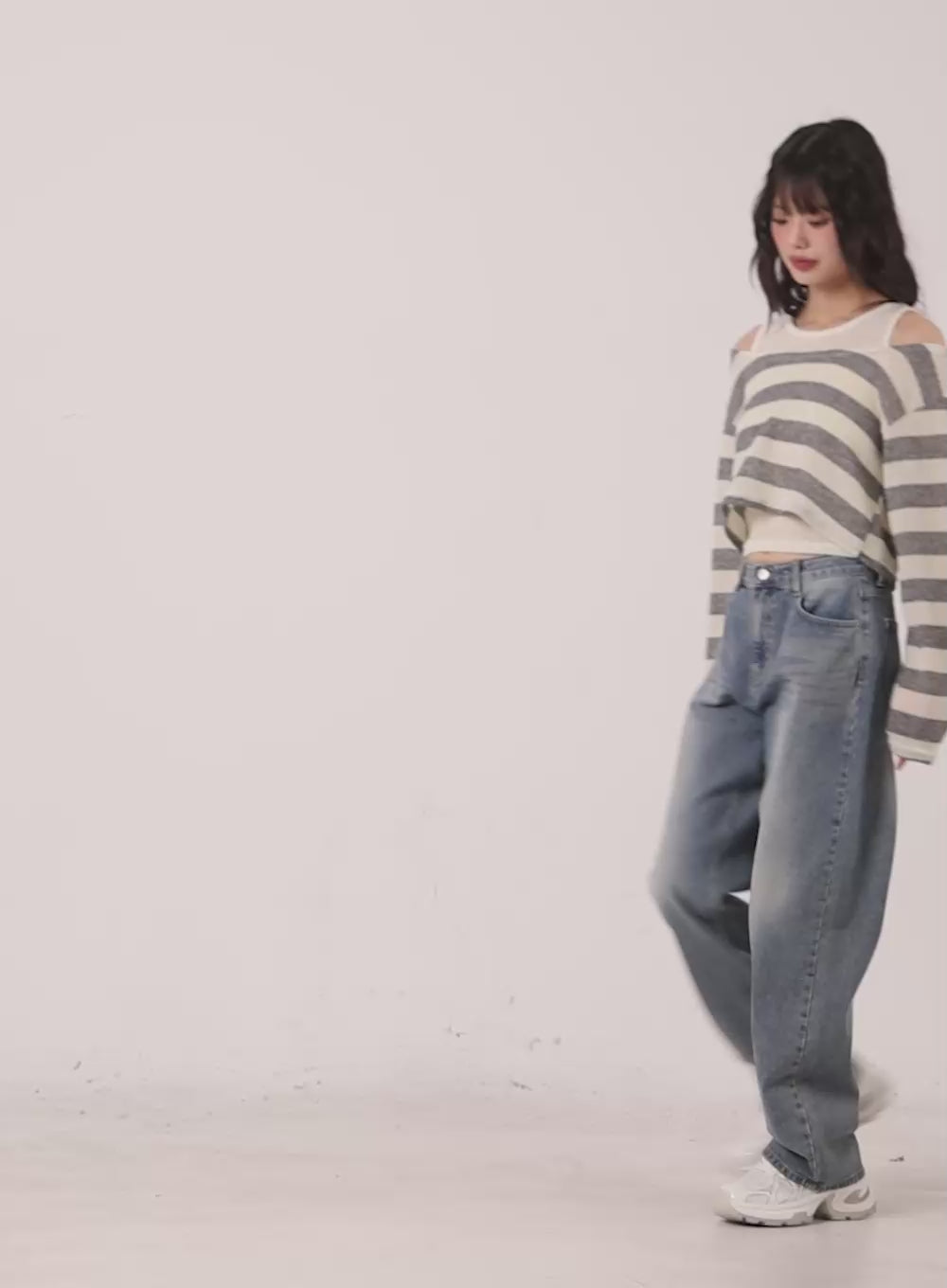 Striped Off-Shoulder Crop Sweater with Tank Top CJ523