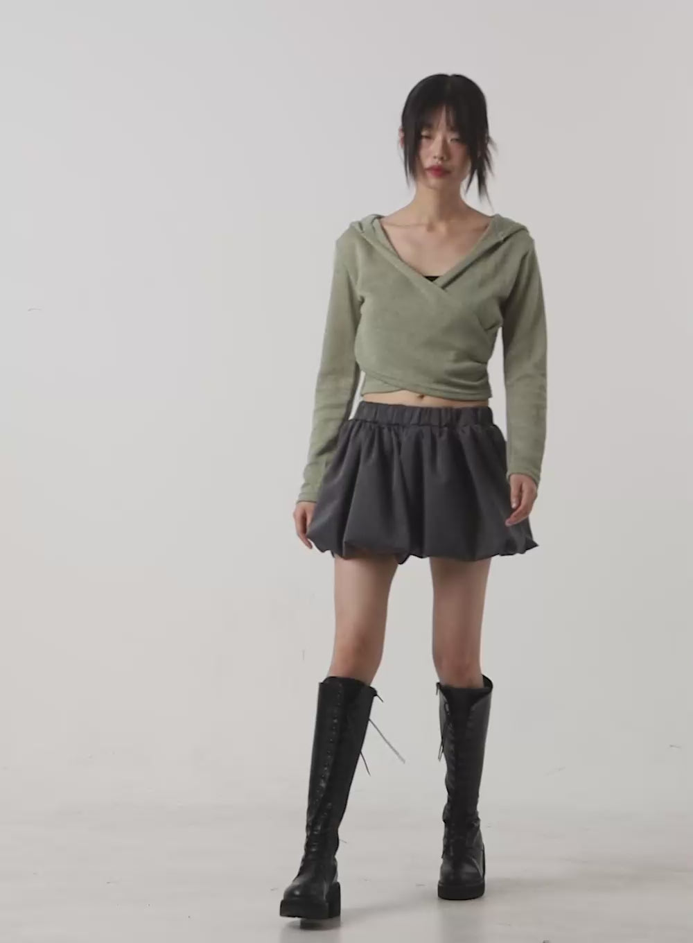 Banded Waist Poly Mini Skirt CS412