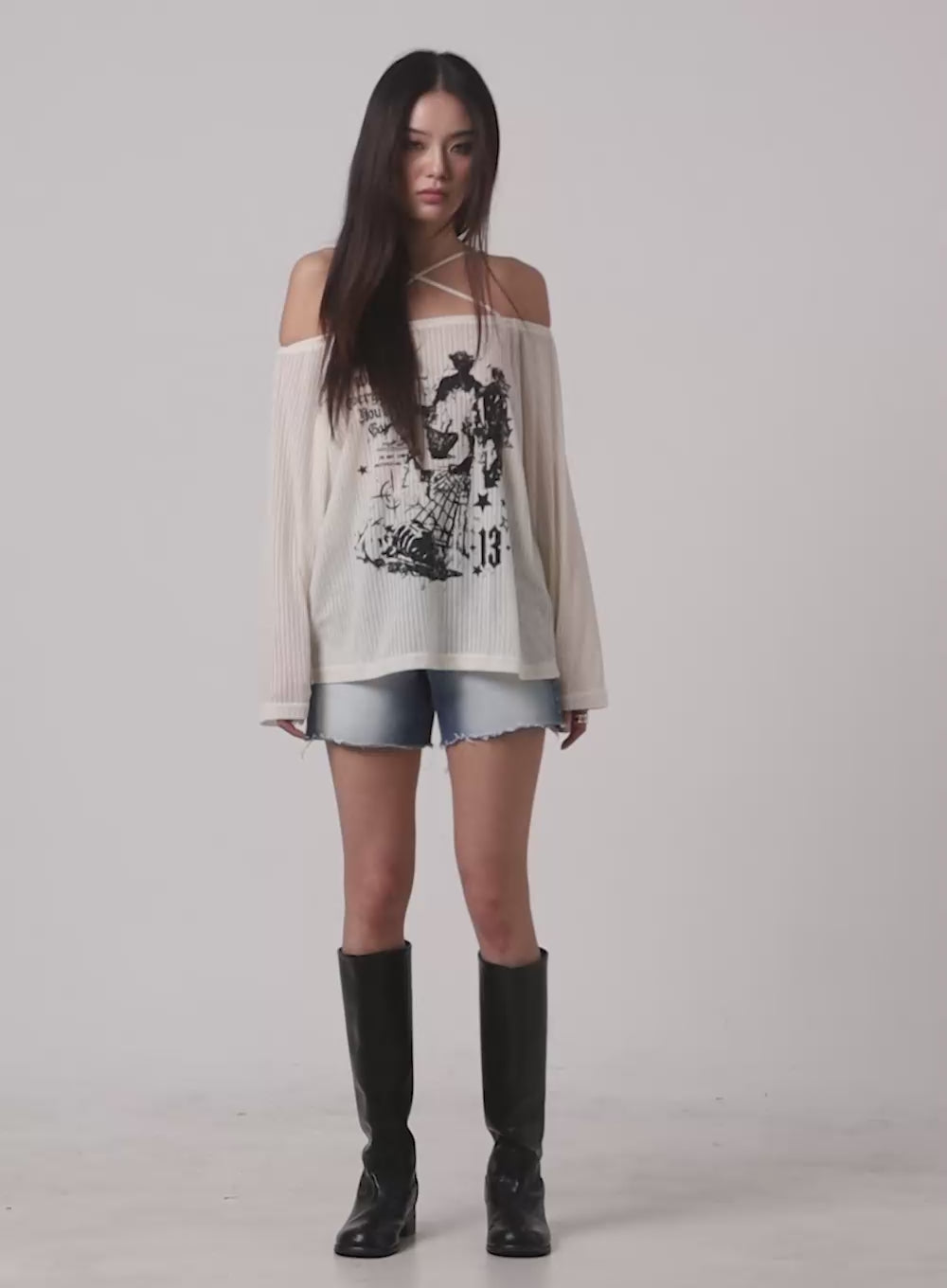 X-Strap Graphic Sheer Top CA430