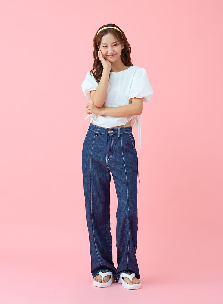 Stitch Line Wide Leg Denim Pants BG03