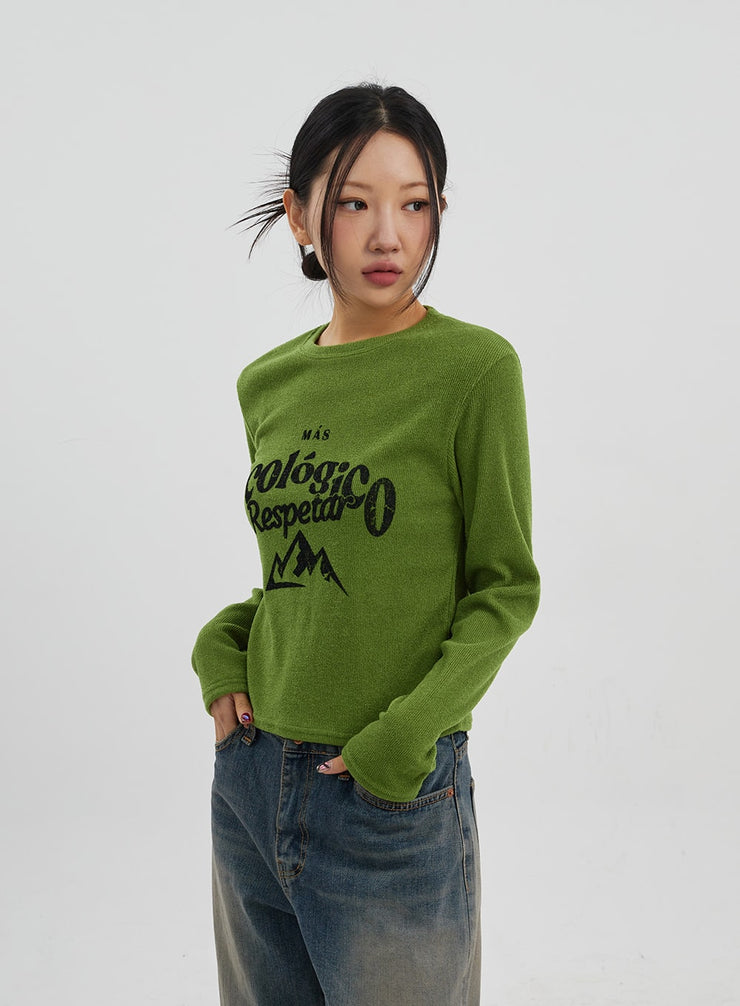 Graphic Long Sleeve Knit Top CJ330