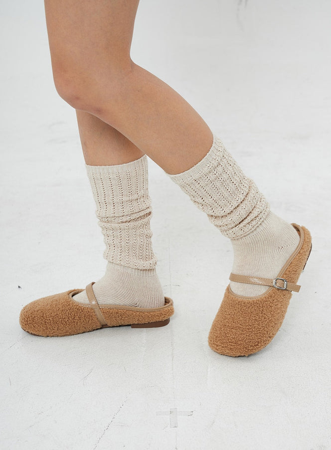 Round Toe Warm Poodle Mules BO14