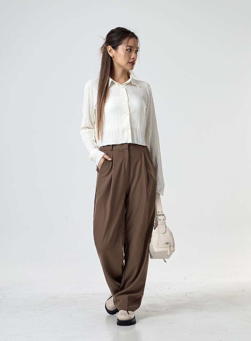 Pintuck Wide Tailored Pants With 3 Versions Of Length CG24