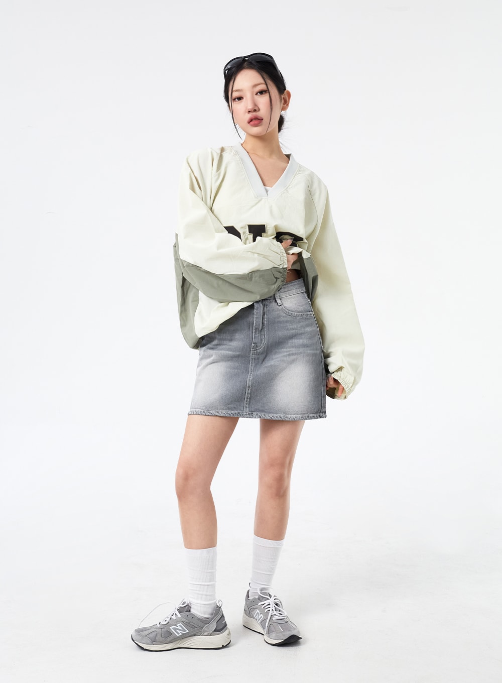 Grey denim mini skirt uk sale