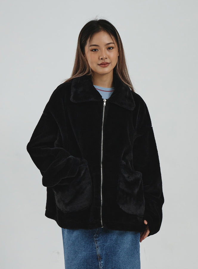 Oversize Faux Fur Zipper Jacket CN29