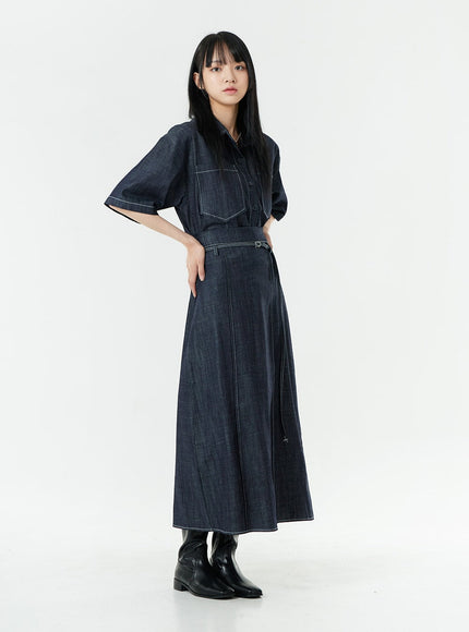 Stitch Denim Set-Up Blouse with Pocket OG23
