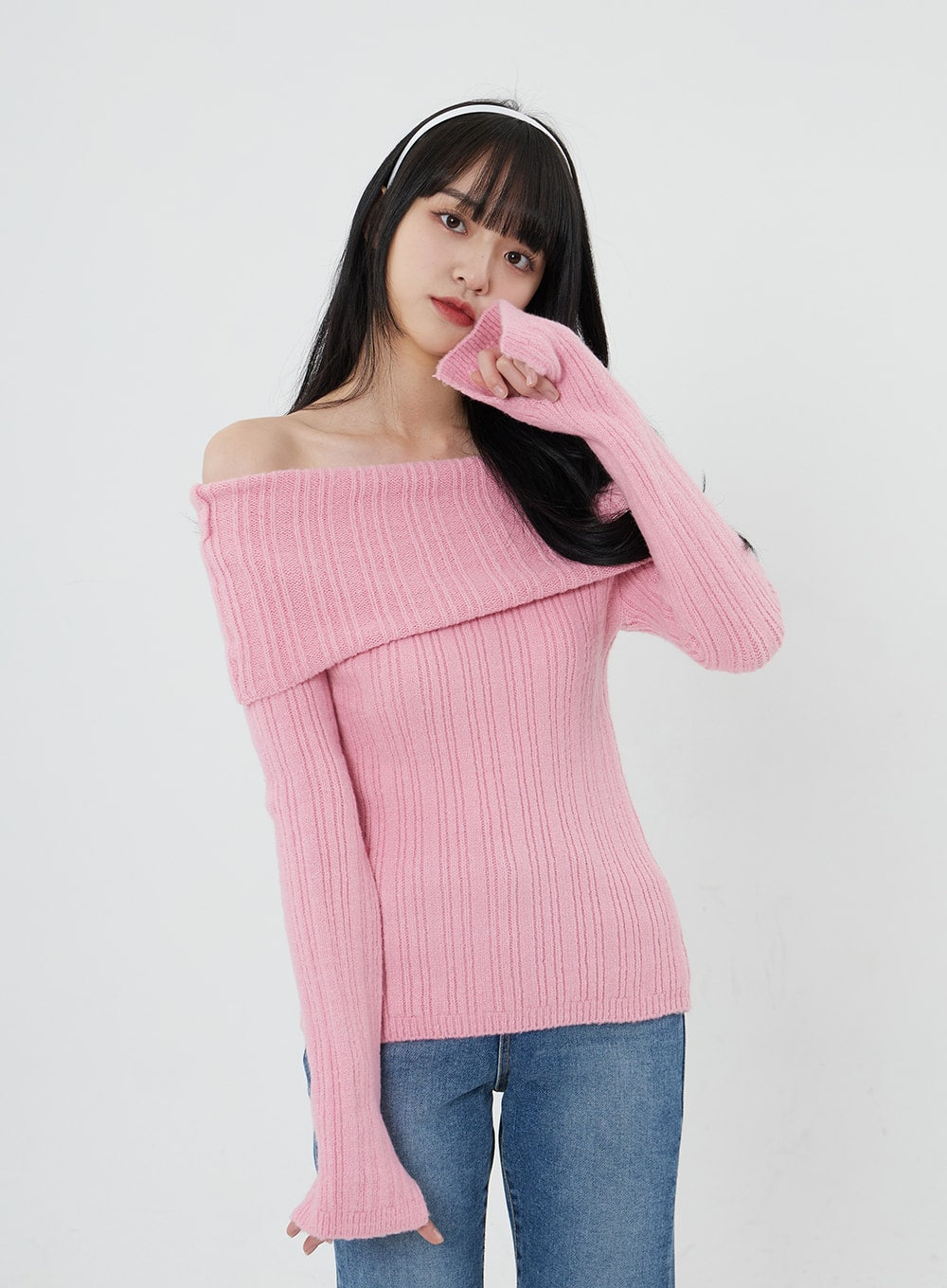 Pink off the shoulder sweater best sale