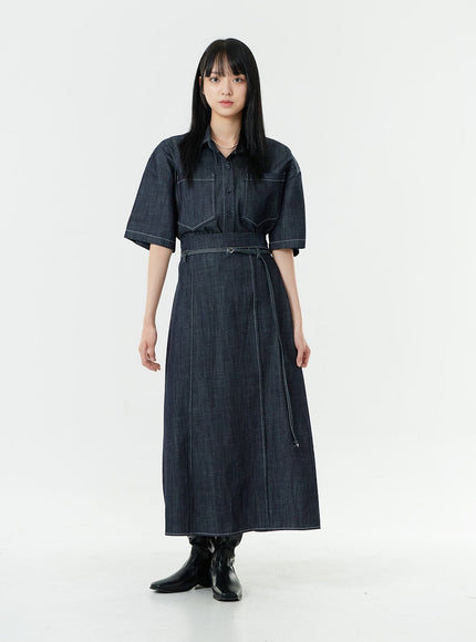Stitch Denim Set-Up Blouse with Pocket OG23