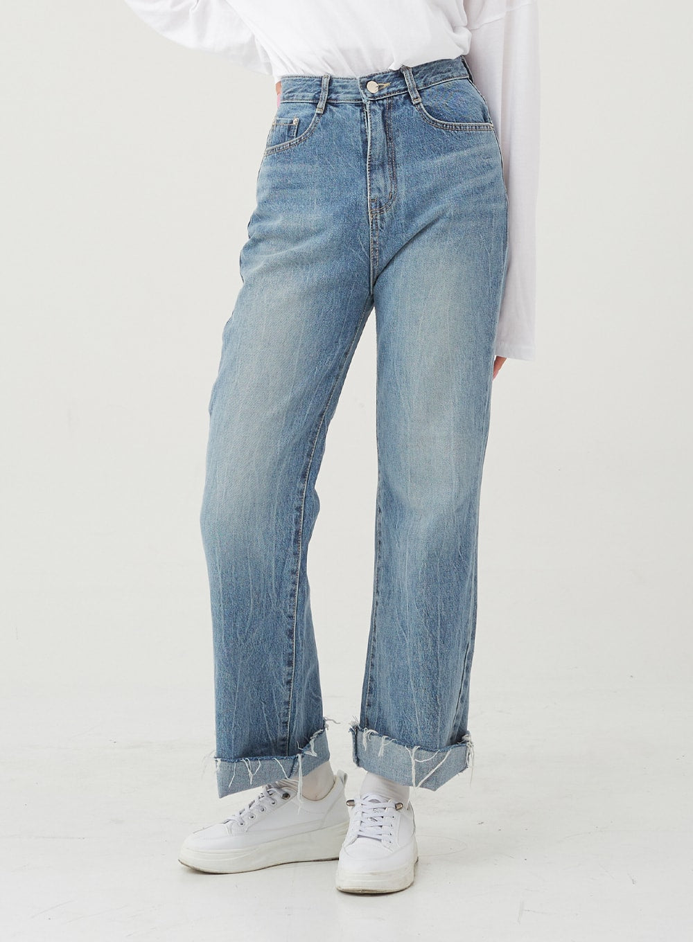 Vintage Cutted Hem Straight Fit Jeans BG19