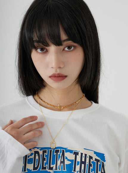 Two-Layer Chain and Square Pendant Necklace OO24