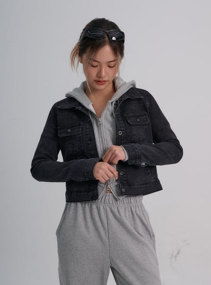 Button Crop Denim Jecket CO18