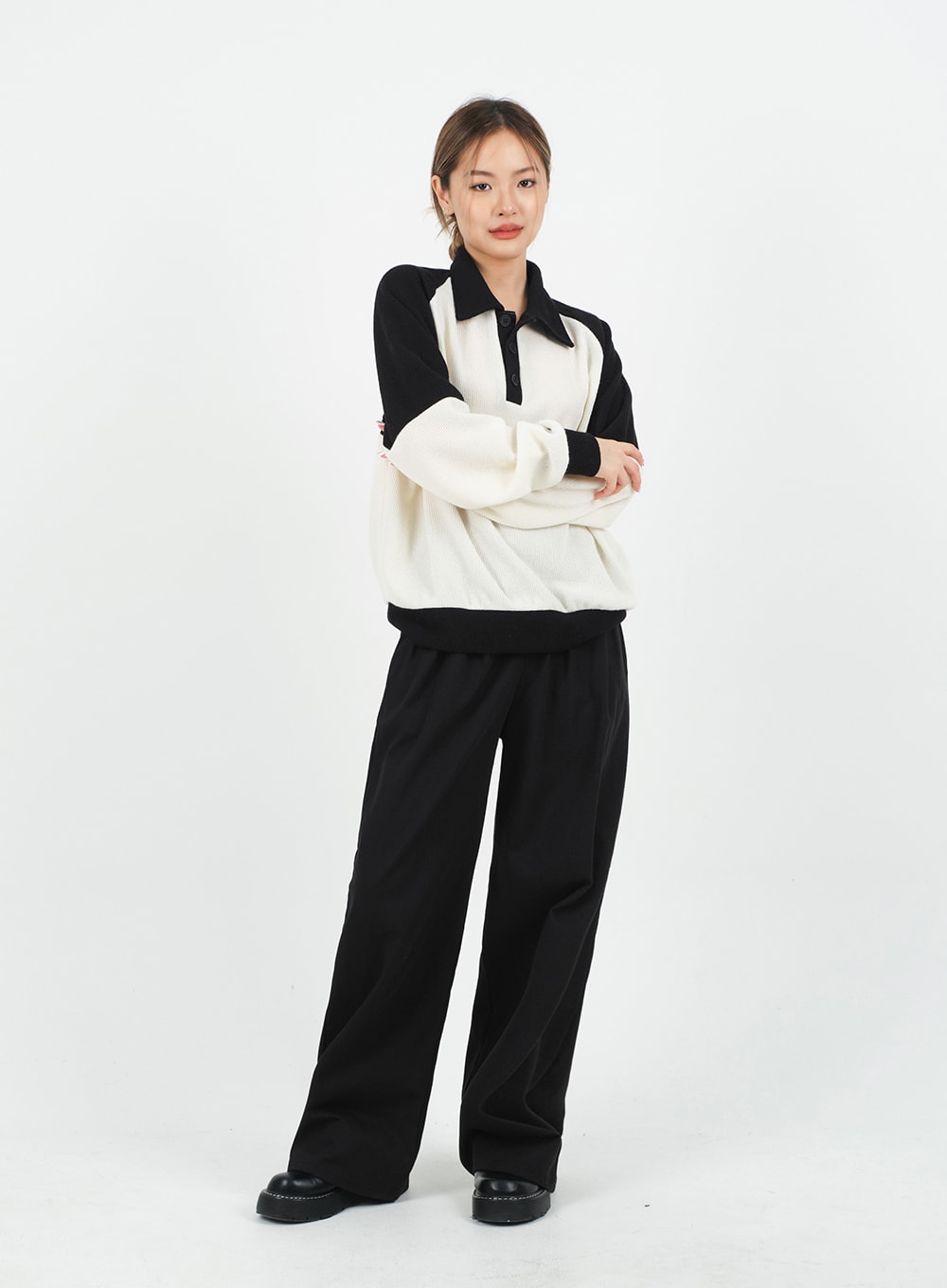 Mid-rise Wide Banded Cotton Pants CA08