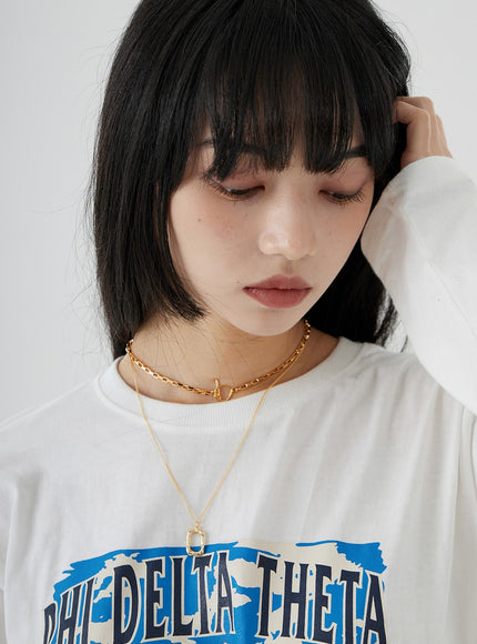 Two-Layer Chain and Square Pendant Necklace OO24