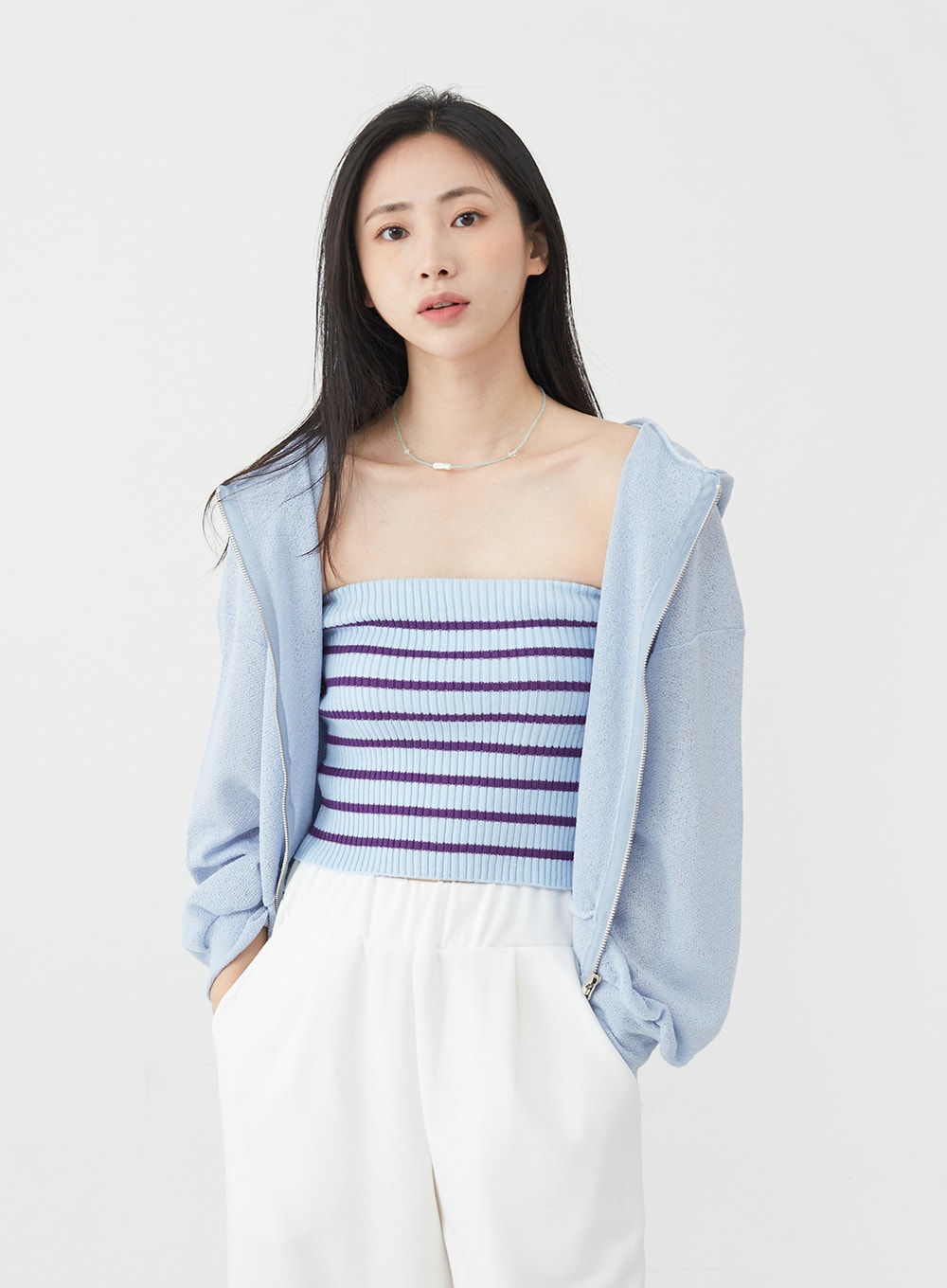 Striped Knitted Tube Top OU6