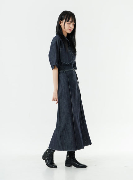 Stitch Denim Set-Up Blouse with Pocket OG23