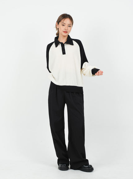 Mid-rise Wide Banded Cotton Pants CA08