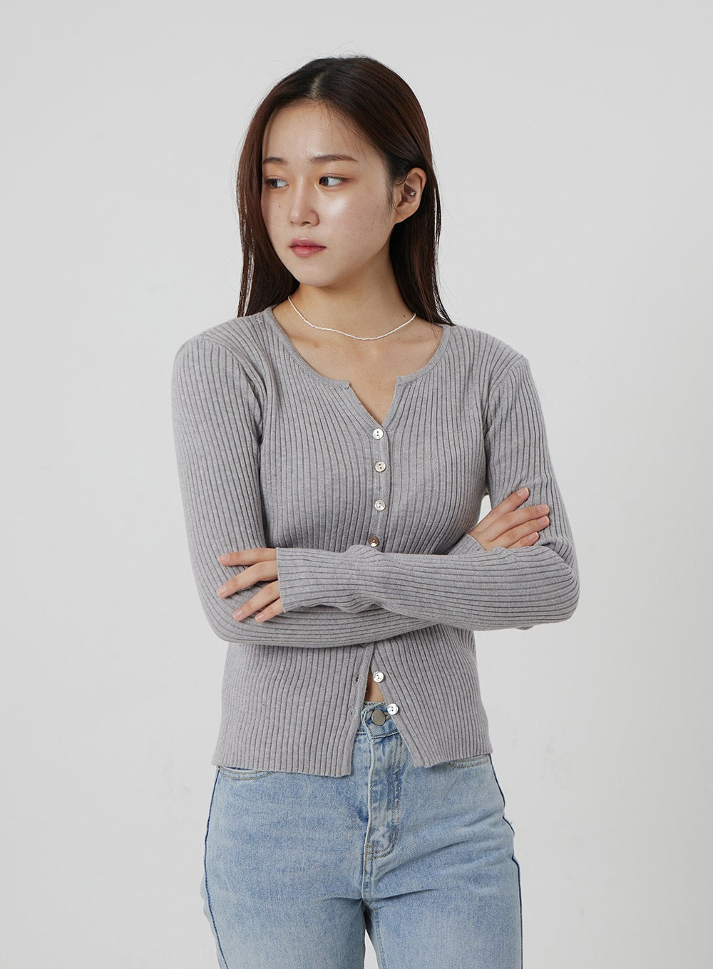 Ribbed Knit Button Top OF302
