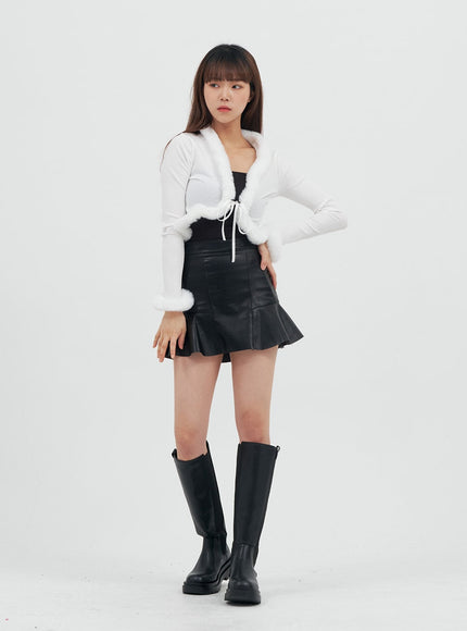 Faux Leather Flared Mini Skirt