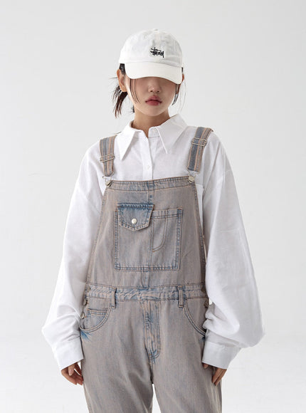 Pink Washed Overfit Denim Overalls CG16