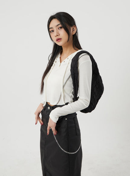 Stripe Detail Cropped Hoodie Top BJ319