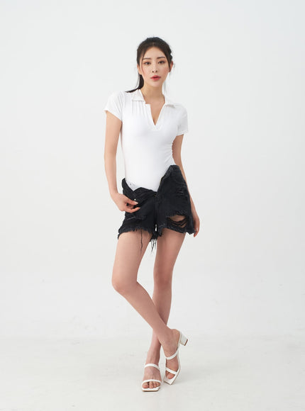Surfer Collared One Piece Swimsuit IJ13