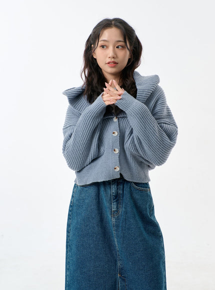 Mid-Wash Front Slit Denim Maxi Skirt BJ327