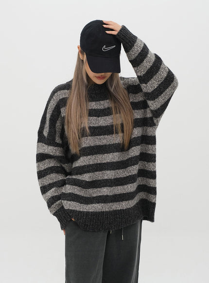 Stripped Loose Fit Knit Sweater J18