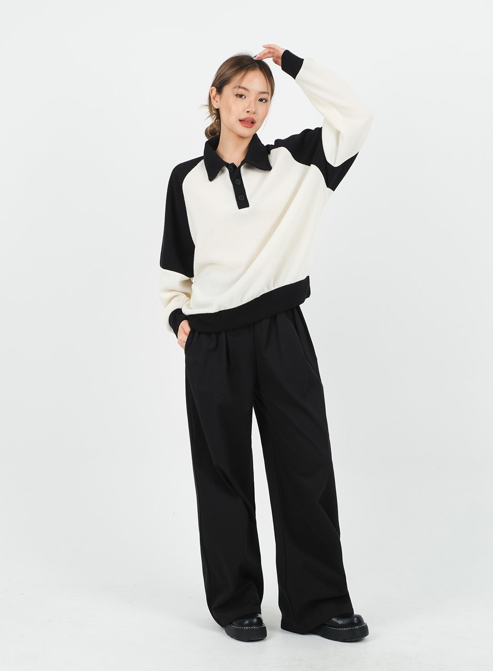 Mid-rise Wide Banded Cotton Pants CA08