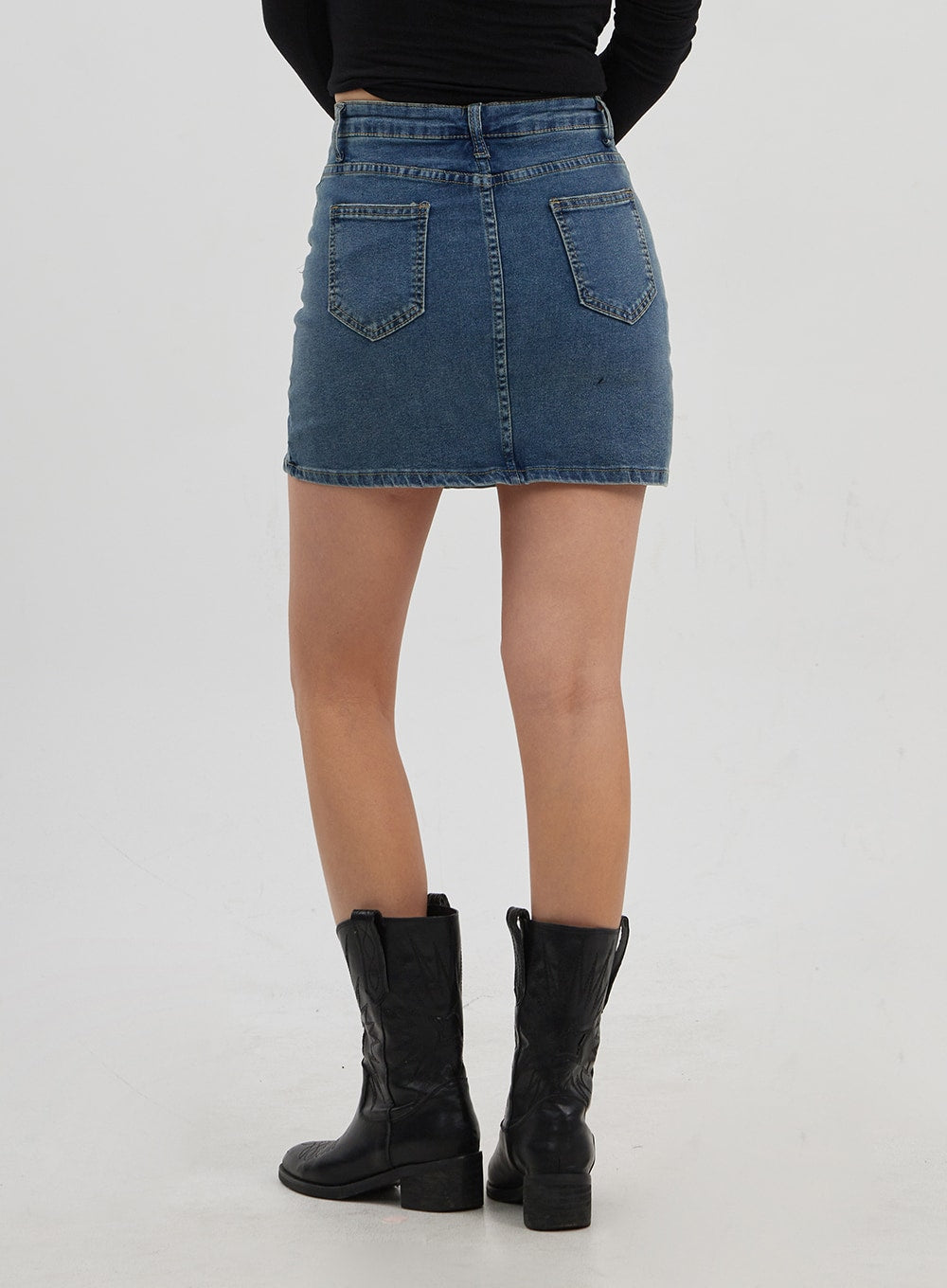 Side Slit Denim Mini Skirt CJ325