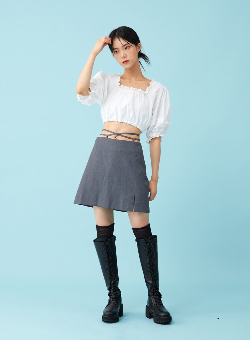 Waist Cross Strap Mini Skirt BU8