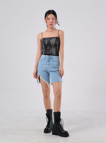Ripped Denim Bermuda Shorts IA305
