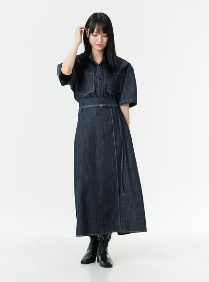 Stitch Denim Set-Up Blouse with Pocket OG23