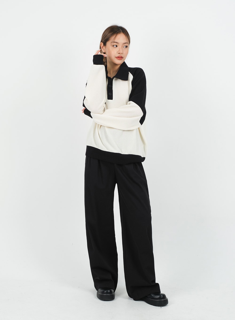 Mid-rise Wide Banded Cotton Pants CA08