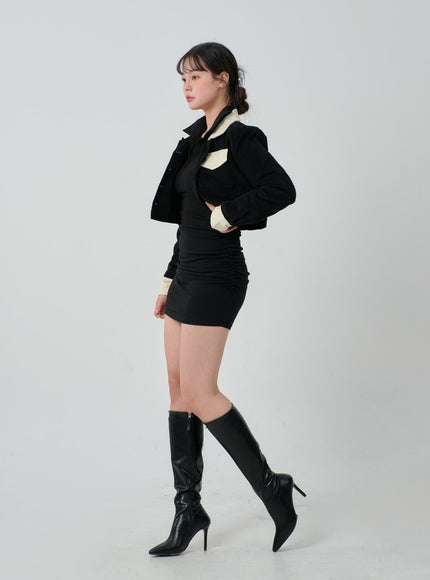 Two Color Cotton Button Cropped Jacket IJ304