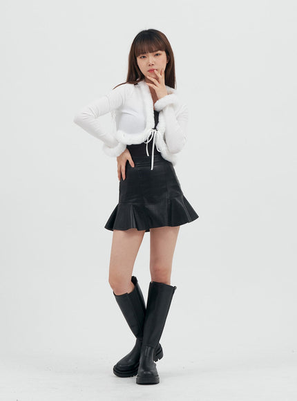 Faux Leather Flared Mini Skirt