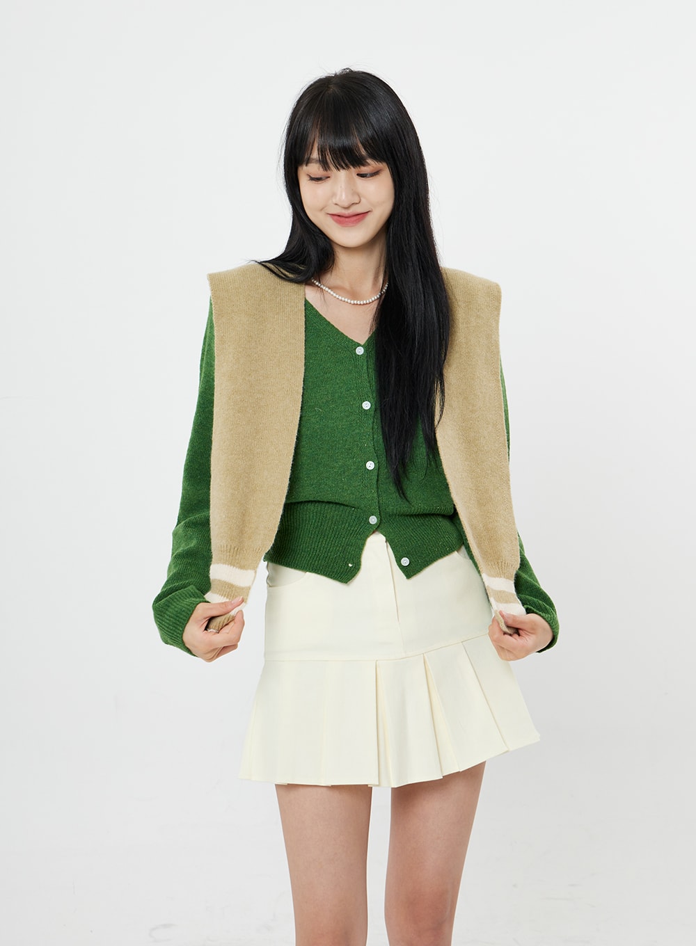 Two Color Layered Fake Cardigan OS22