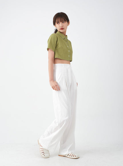 Wide Leg Tailored Pintuck Trousers CM3